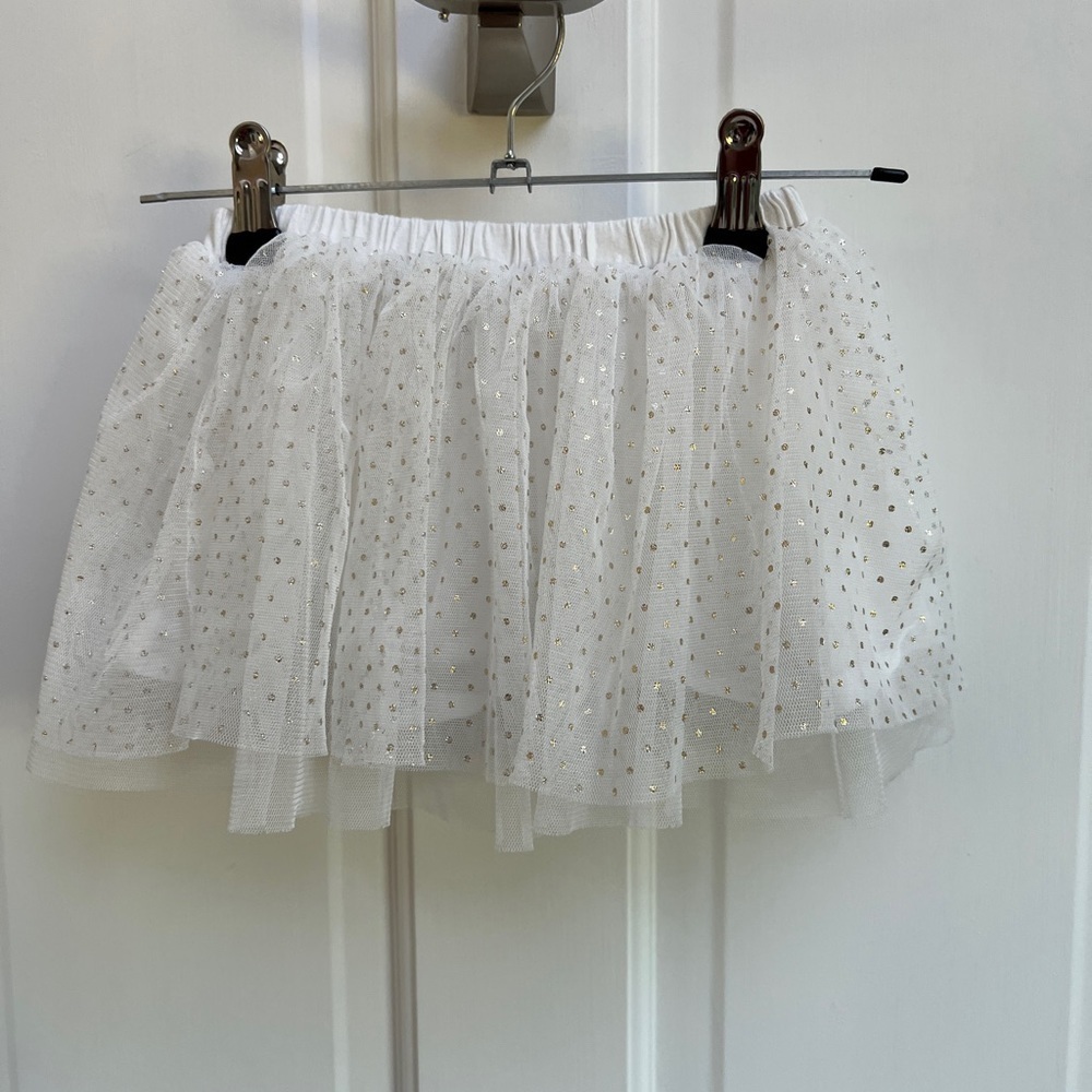 NWOT First Impressions 24M White & Gold Polka Dot Tulle Skirt